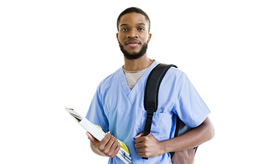 Medical student posing for camera in healthcare environment